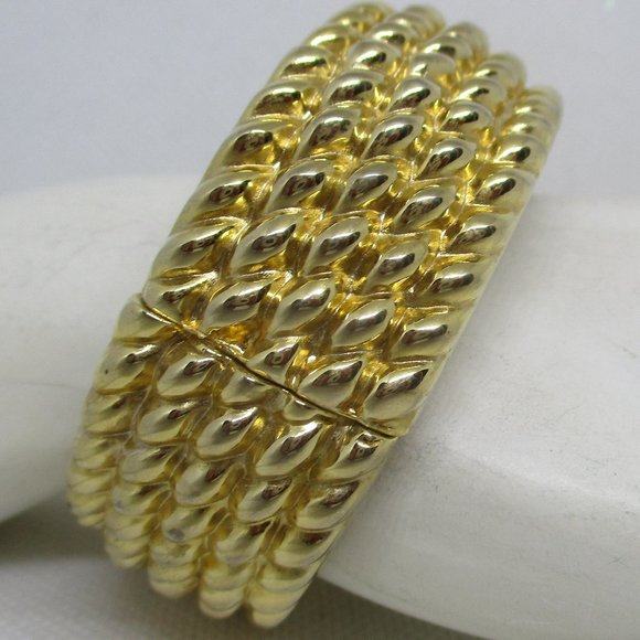 Heavy Weight Rope Design Clamper Bracelet Gold Tone Texted Rope Design 3-D* - Picture 2 of 10